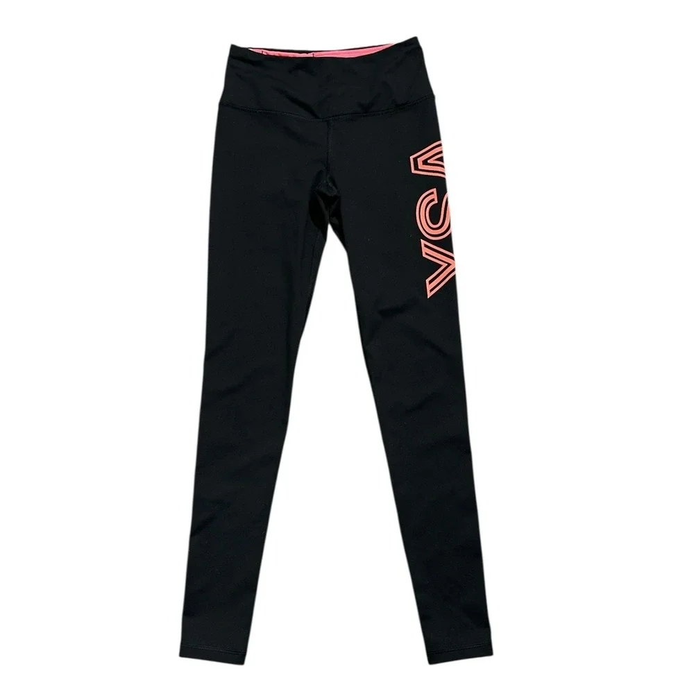 Victoria's Secret VSX Sport Knockout Leggings Black Neon Pink Women's Size XS